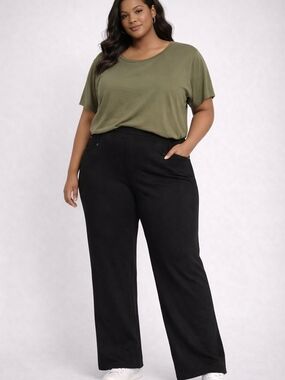 Lemon Way Black Pull On Bootcut Pants 22W Plus Size Stretch